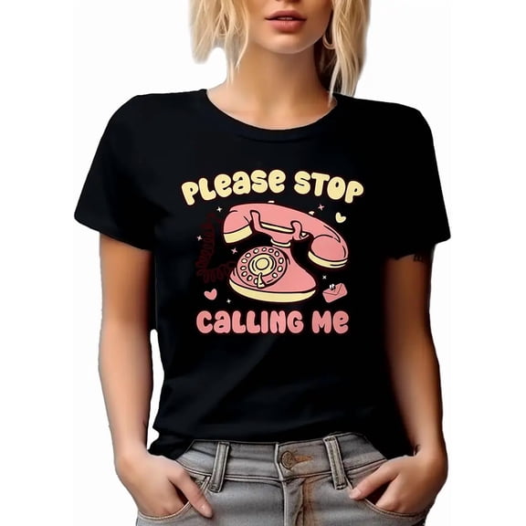 Sarcastic Retro Phone Graphic for Women Casual Short Sleeve Tee Shirt