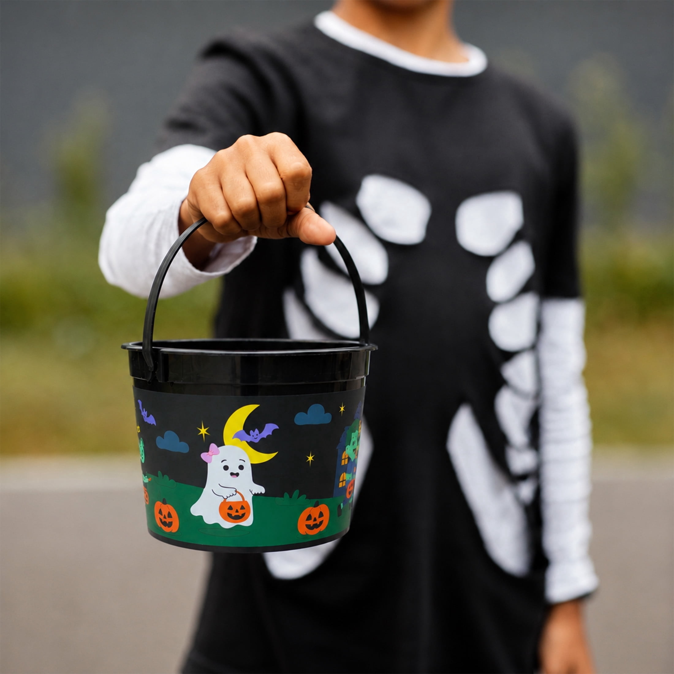 Vampire and Ghost Trick-or-Treat Bucket, Multicolor, 6.5", Halloween by Way To Celebrate