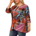 thumbnail image 1 of Women's Plus Size T Shirt Floral Printed High Low Hem 3/4 Sleeve Peplum Tunic Tops Coffee 3X, 1 of 7