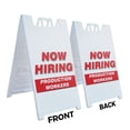 thumbnail image 2 of A-frame Sidewalk Now Hiring Production Workers 24" x 36" Double Sided A-Frame Sidewalk Sign, Includes 2 Installed Vinyl Decals | Foldable Portable White Signicade Sandwich Board Signs, 2 of 5