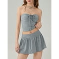 thumbnail image 7 of ZAXARRA Women 2 Piece Mini Skirts Set Summer Going Out Sleeveless Strapless Crop Tops Low Waist Short Skort Skirt, 7 of 7
