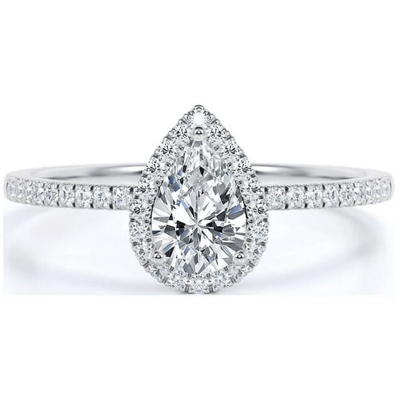 Delicate Pear Cut Moissanite Diamond Ring 2 Ct Halo Engagement Ring Plated White Gold Comfort fit Ring