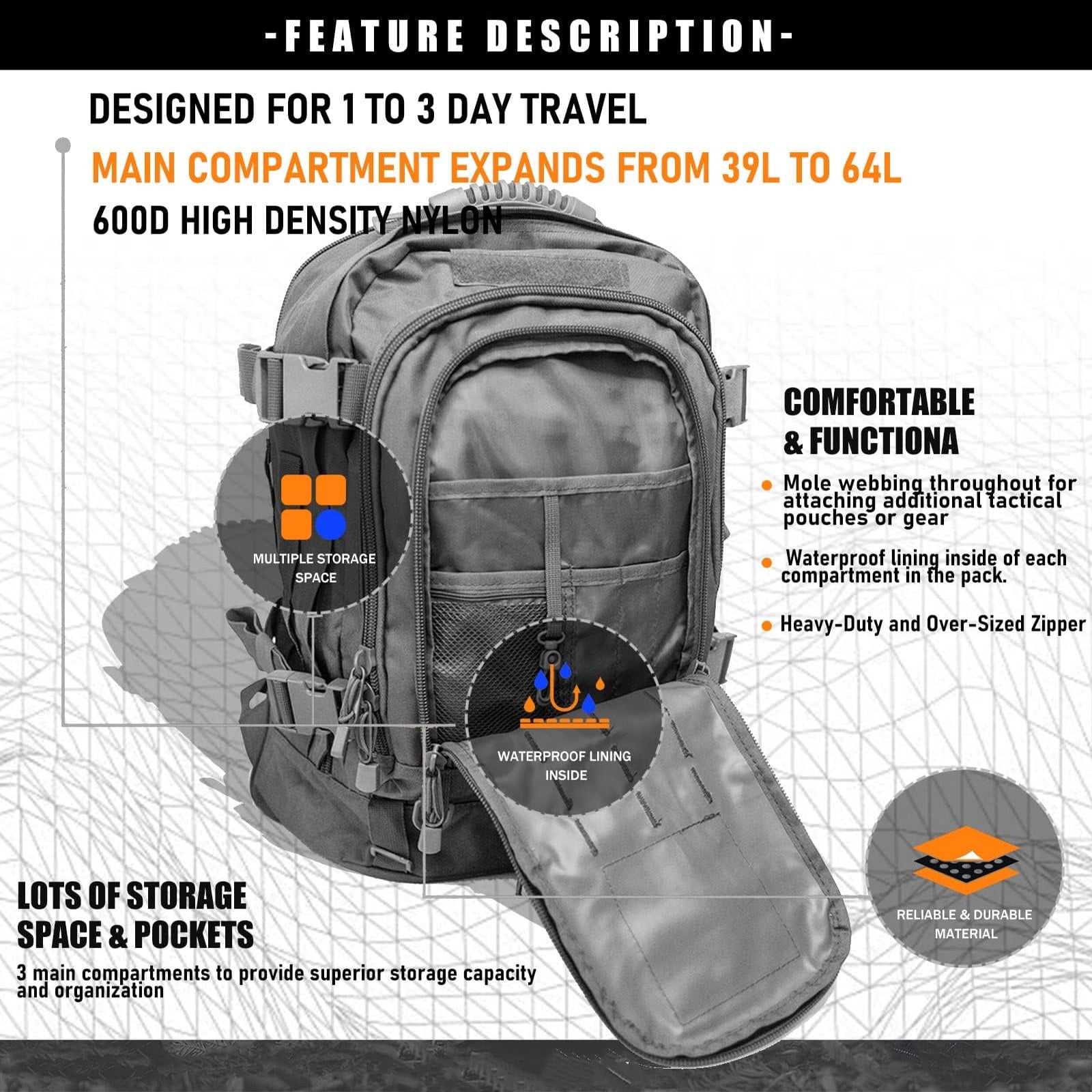 Backpack for Men Women Camping Hiking Large Multifunction Outdoor Sport Rucksack Molle Bag Backpacks
