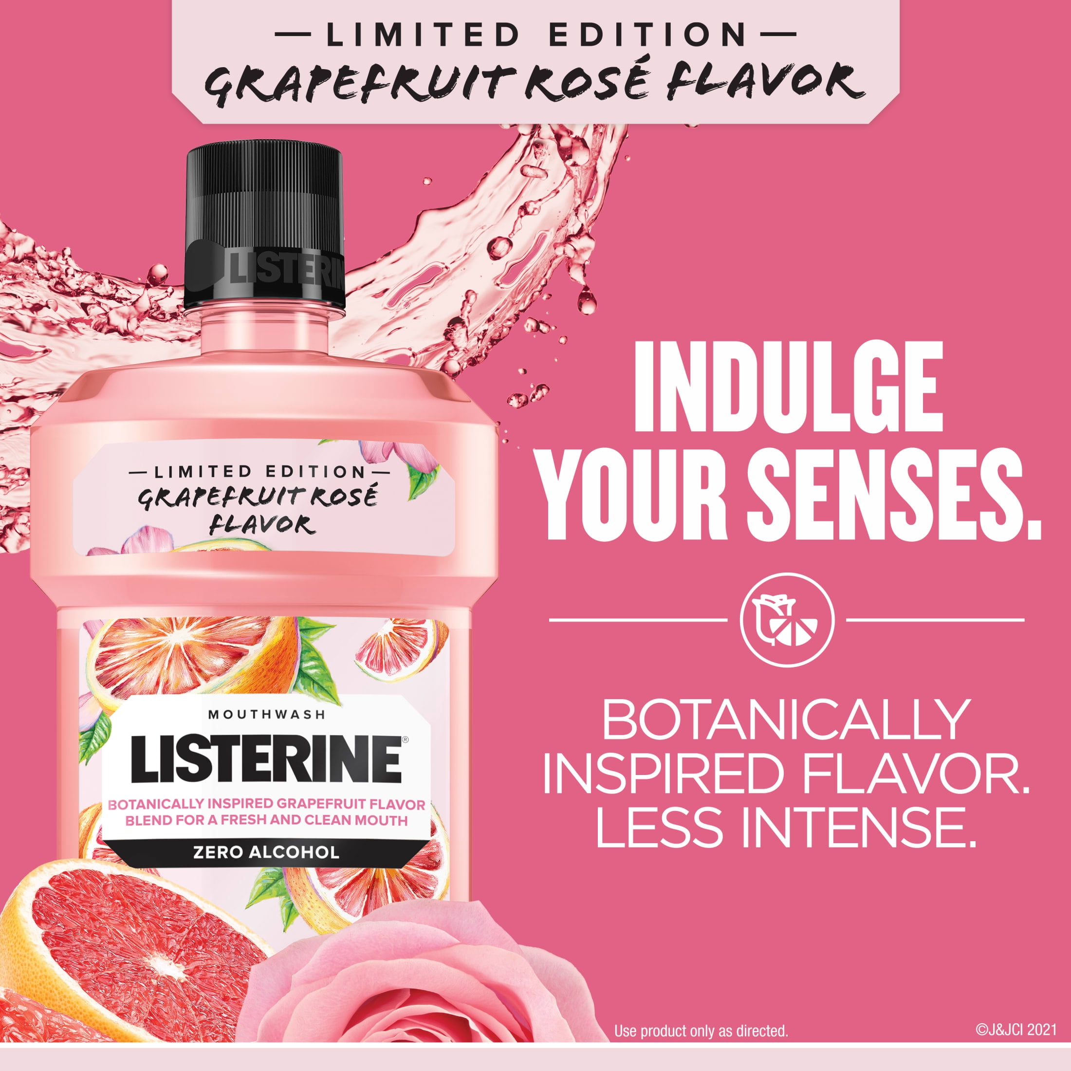 Listerine Zero Alcohol Mouthwash, Grapefruit Rose Flavor, 500 mL