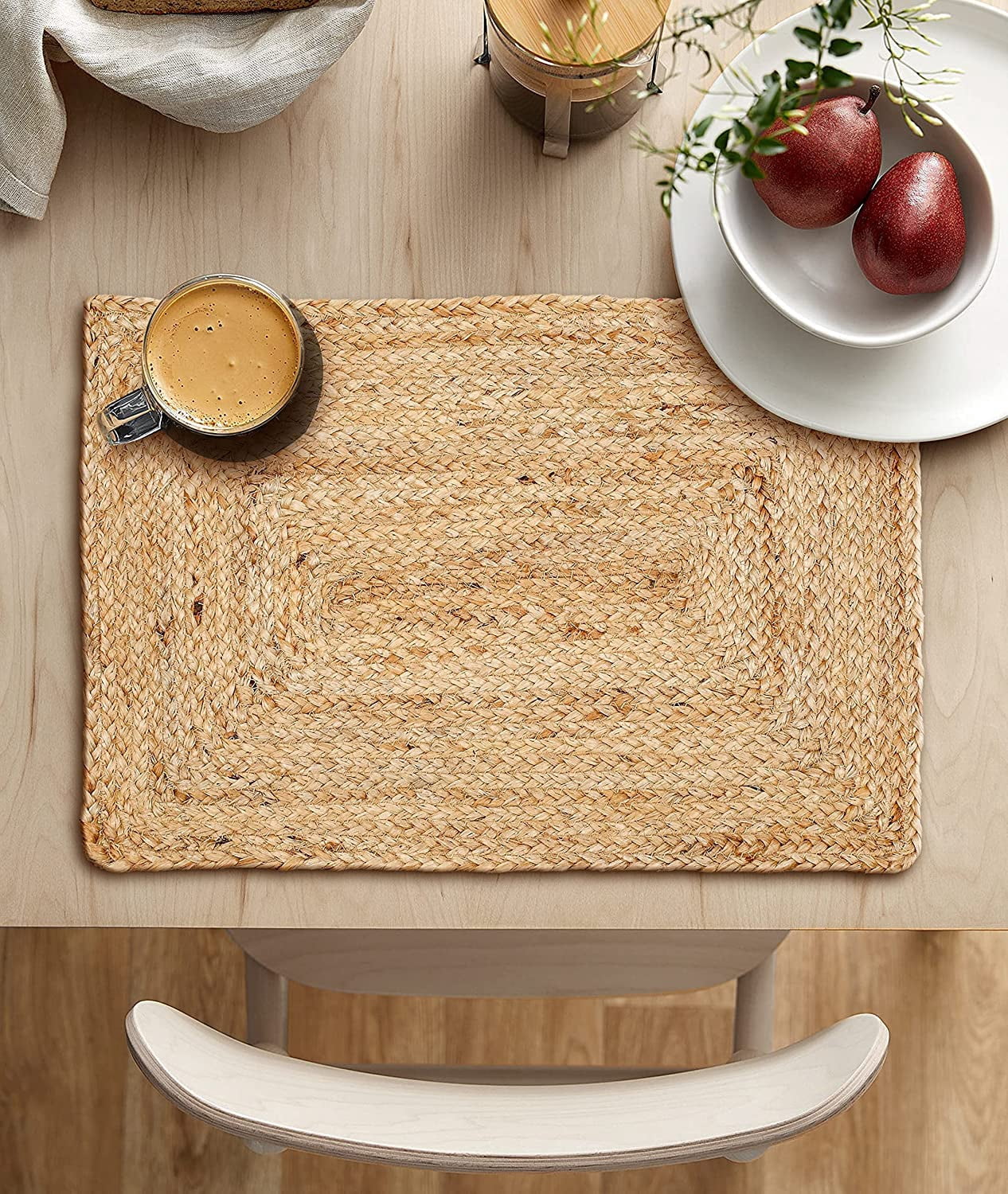 SHOPCREW Set of 2 Braided Jute Placemat - 12" x 17" - Beige Jute Table Place Mat- 100% Jute Heat Resistance Placemats Home Kitchen Dining Table Decor