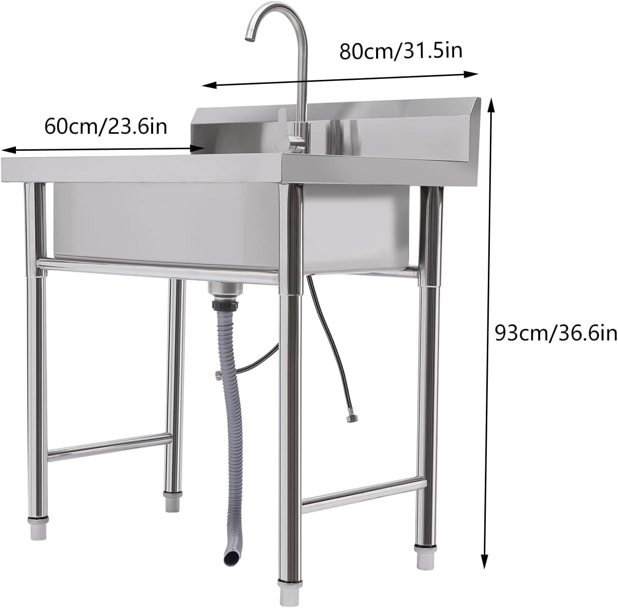 Kitchen Sink Set Commercial Single Bowl 1-Compartment Free Standing Stainless Steel Utility Sink for Restaurant, Garage, Laundry Room - Outdoor Catering Sink Station