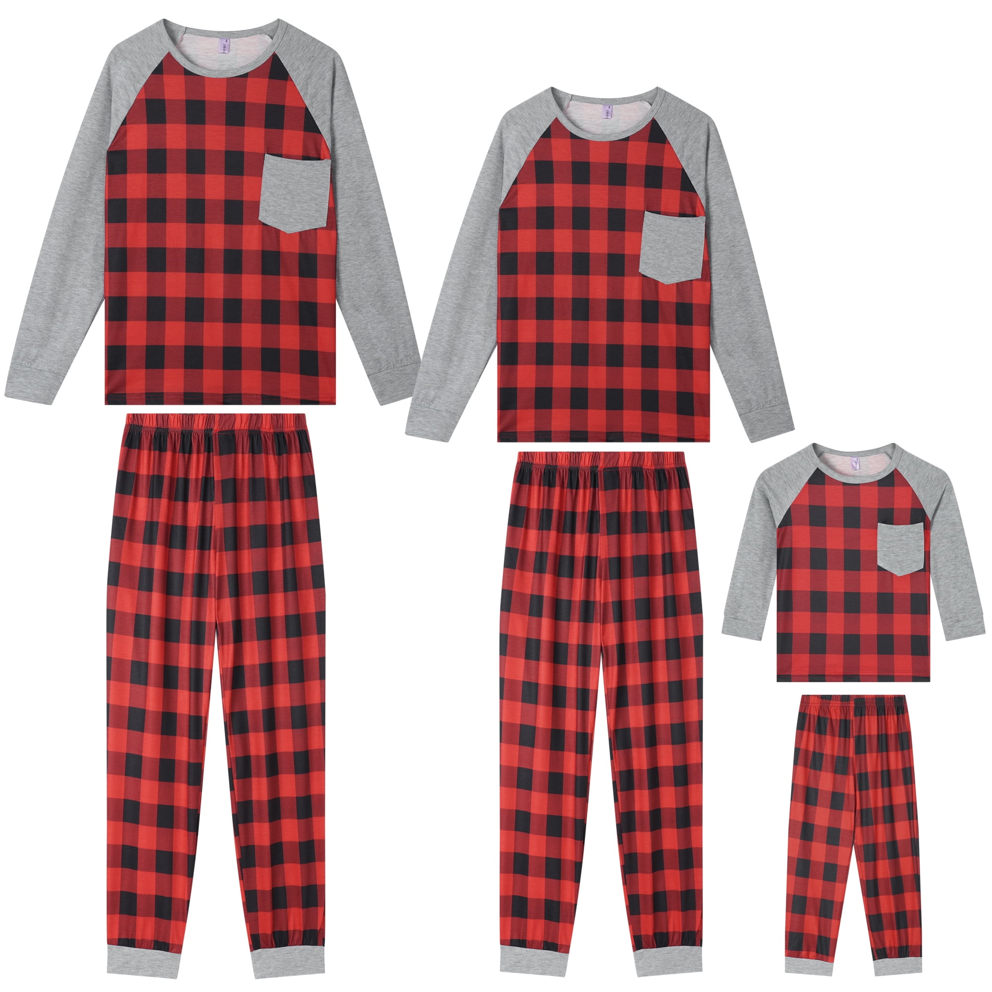 DARING DIVA Pajamas Christmas Plaid Long Sleeve Tee with Pants Family Pajama Sets XL Teen Red