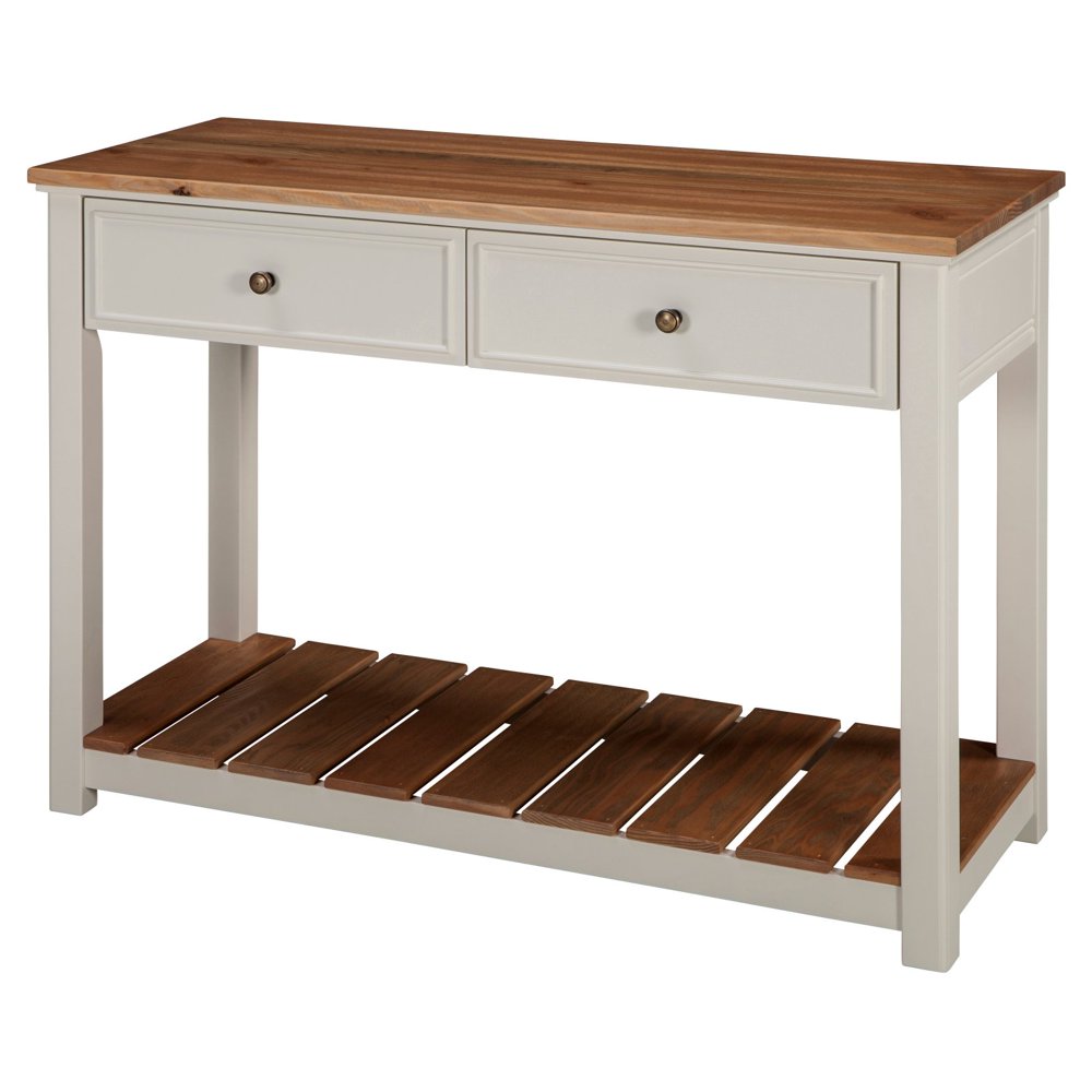 Savannah 40"W 2Drawer Console Table, Ivory with Natural Wood Top