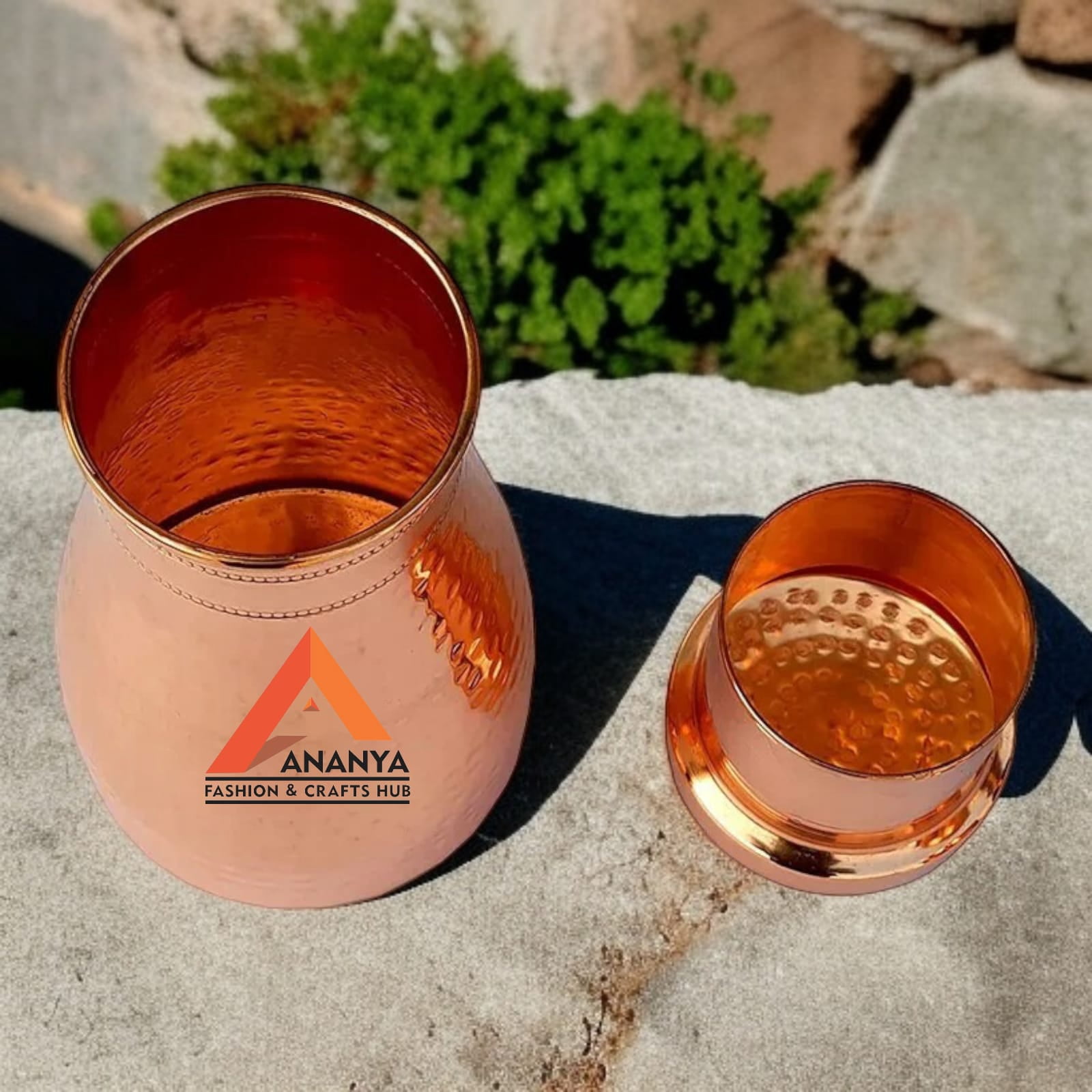 Hammered Copper Bedroom Water Bottle 34 Oz Ayurvedic Pure Copper Vessel For Drinking Health Benefits