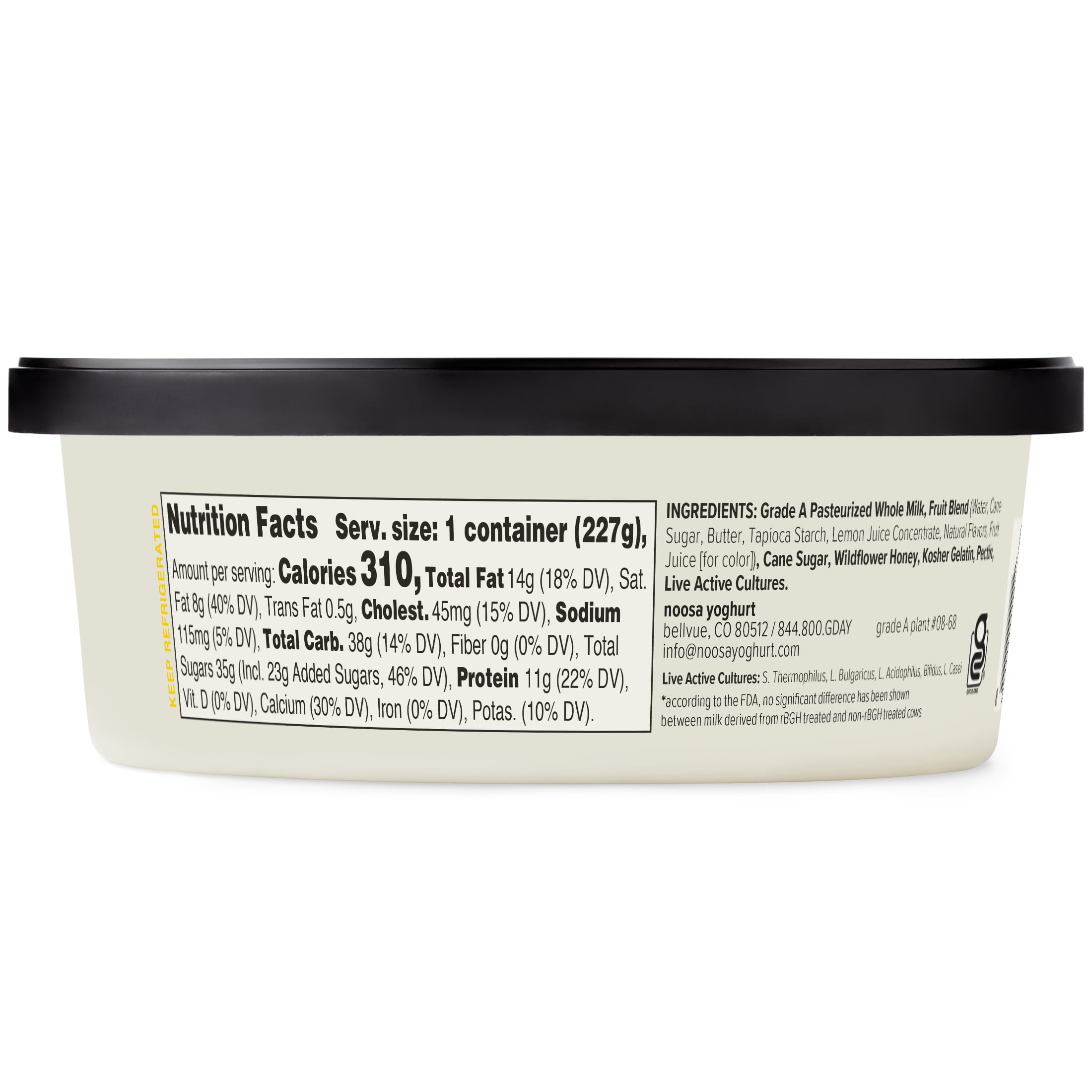 Noosa Yoghurt, Whole Milk Yogurt, Velvety Smooth & Creamy, Lemon, 8 oz Tub
