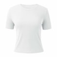 thumbnail image 5 of Women's Summer T Shirts Fashion Solid Color Short Sleeve Ribbed Crop Tops Casual Crew Neck Slim Fit Workout Basic Tees, 5 of 6