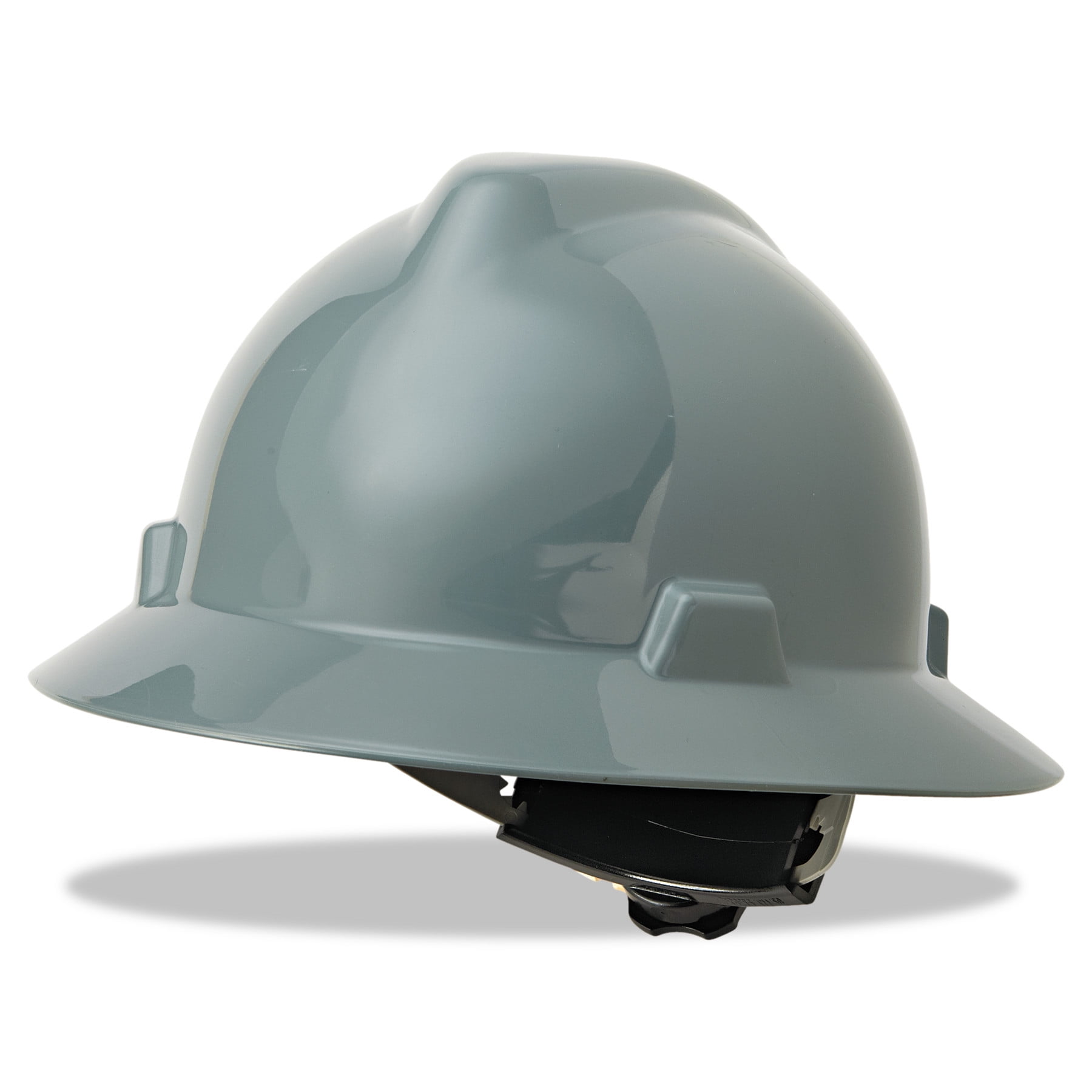 MSA 475367 V-Gard Full-Brim Hard Hat With Fas-Trac III Ratchet Suspension | Polyethylene Shell, Superior Impact Protection, Self Adjusting Crown Straps - Standard Size in Navy Gray