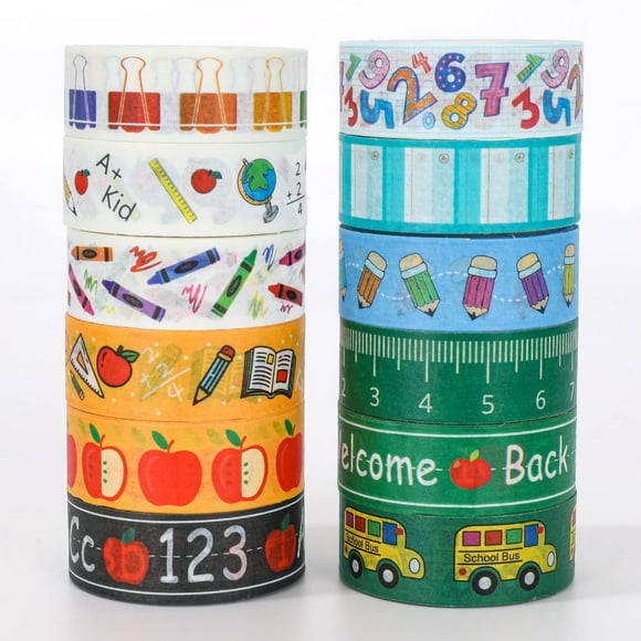 Regla de autobús escolar Washi Tape Whaline Back to School, 12 rollos