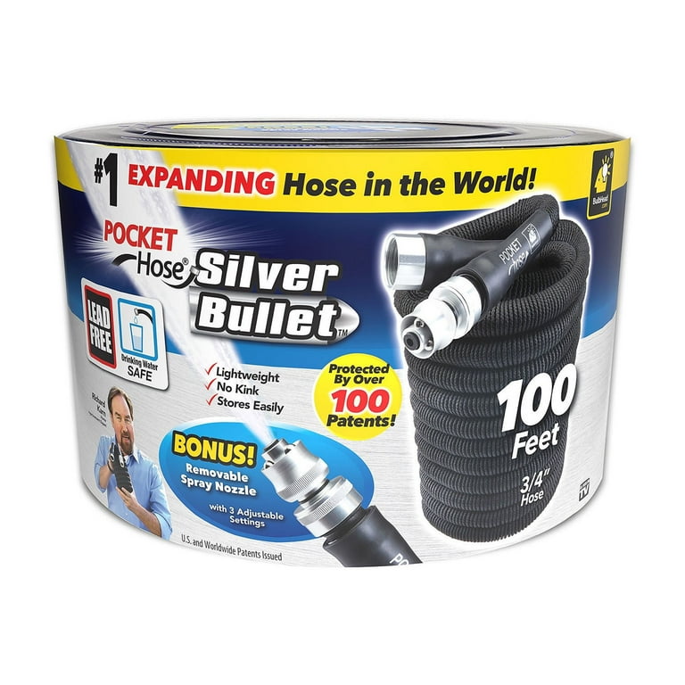 Pocket Hose 13490 6 Silver Bullet As Seen On TV 3 4 in. Dia. x 100 ft. L Expanding Black Garden Hose