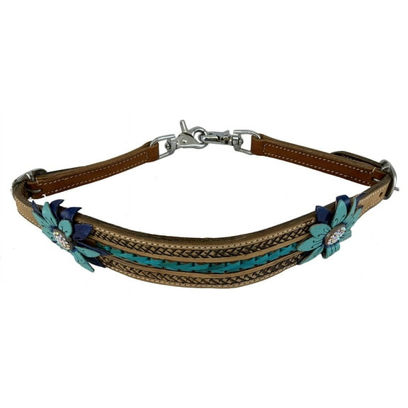 Showman 3D Teal Flower Leather Wither Strap