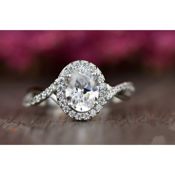 Eloya Jewel 14K White Gold Plated 1.8 Ct Oval Cut Diamond Ring – Striking Halo Engagement Setting – Ideal Women’s Ring for Memorable Celebrations
