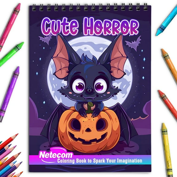 Netecom Cute Horror Coloring Book for Adults, Spiral Bound, Soft Cover