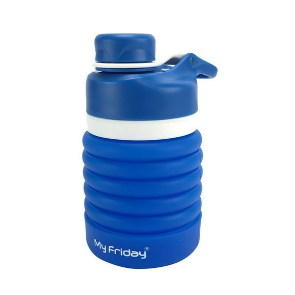 Blue Collapsible Silicone 18.8oz Water Bottle Hiking Cycling Bottle BPA Free