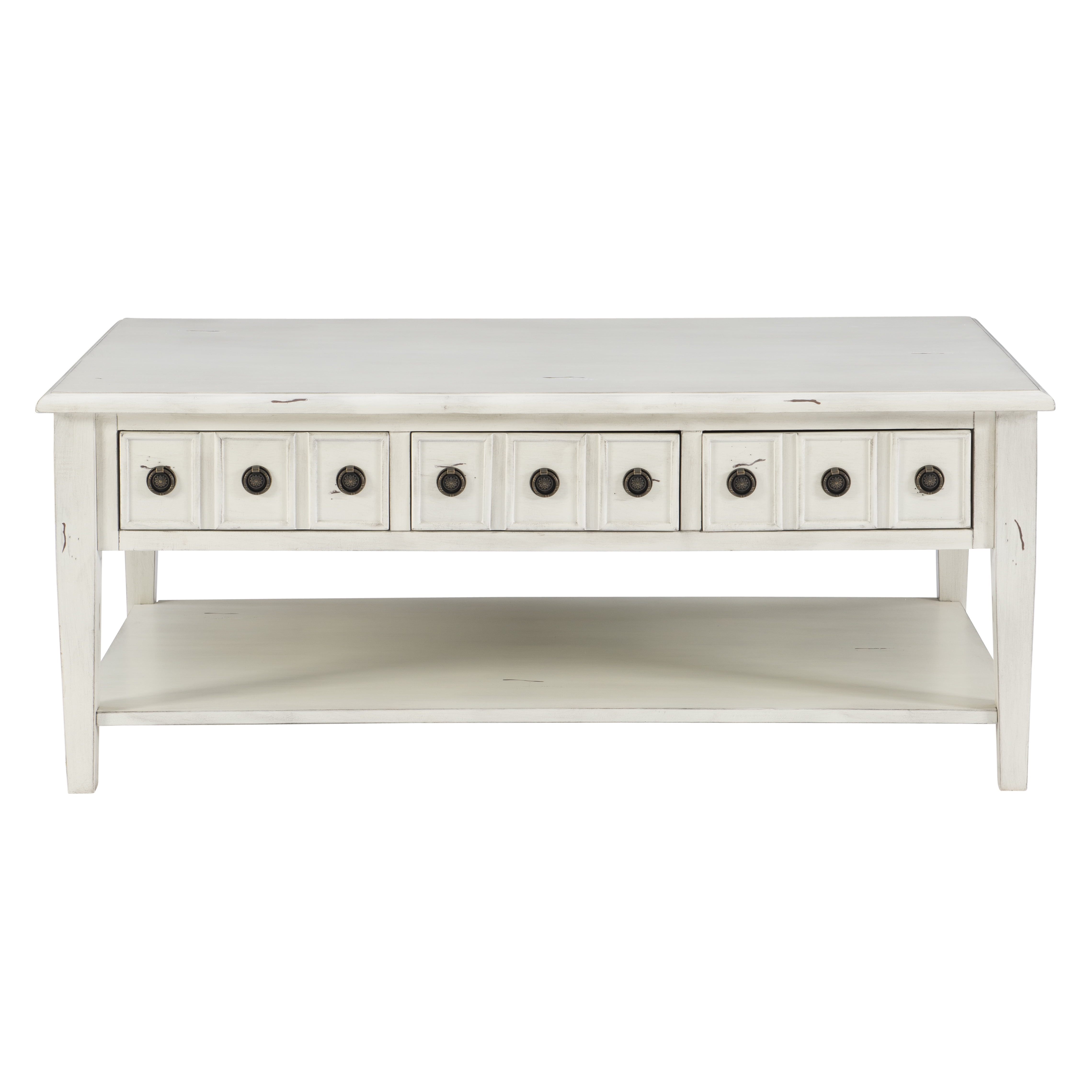 Powell Sadie 3-Drawer Coffee Table with Shelf, Cream