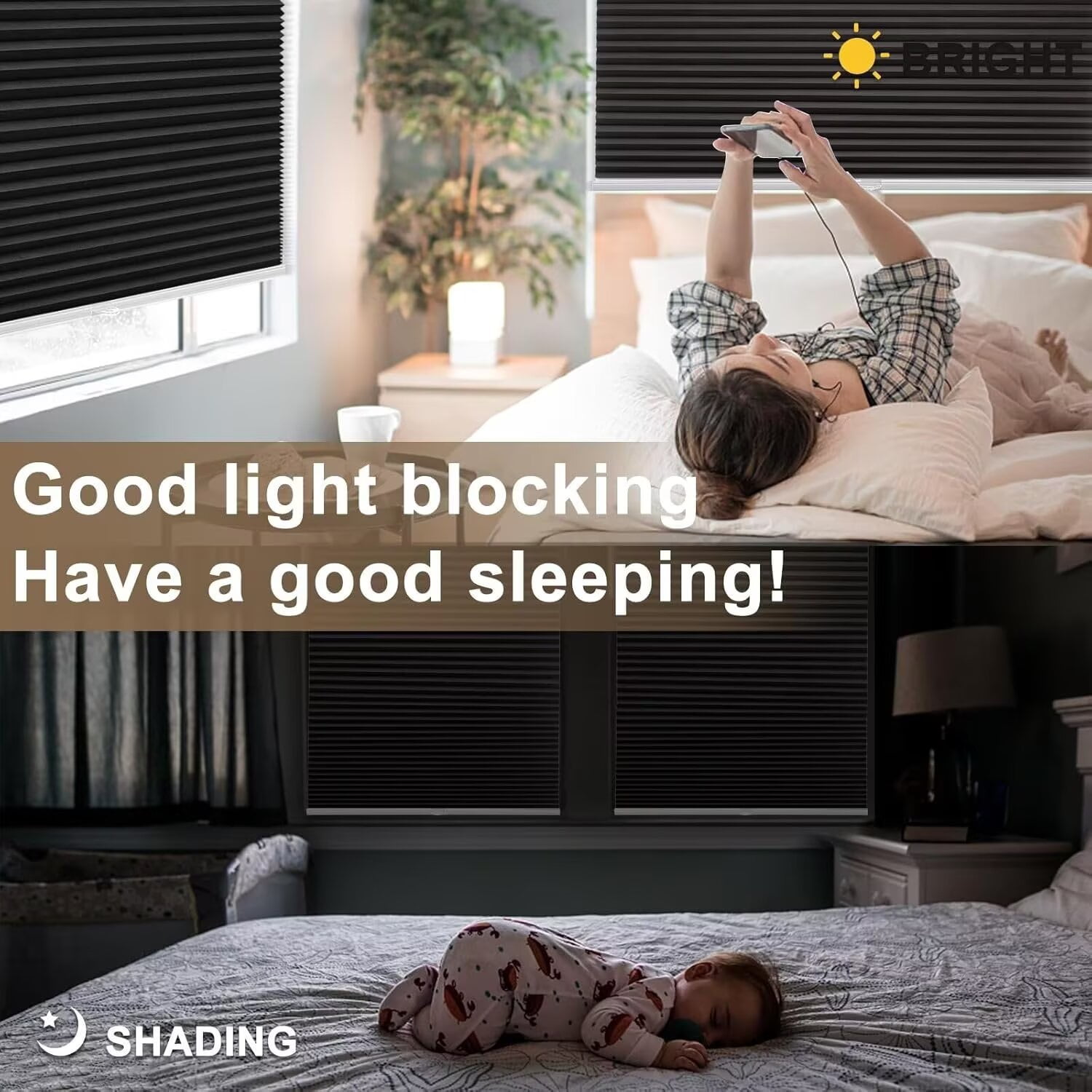 MYshade Cordless Black-36"W*72"H Blackout Cellular Shades 1.5 inch Honeycomb Blinds for Indoor Windows Insulated Noise Reducing Window Shades & Blinds for Home