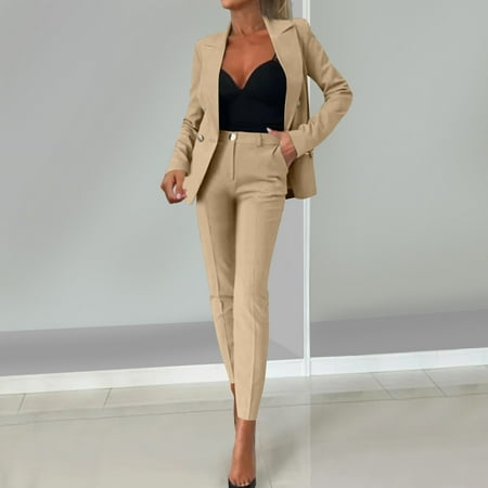 Xdegoge Womens Suits 2 Piece Business Casaul Outfits Long Sleeve Lapel Collar Blazer Jacket Trendy formal Set High Waist Breathable Dress Pants Classic Trousers 2025 Fashion Officewear Fit Daily Work
