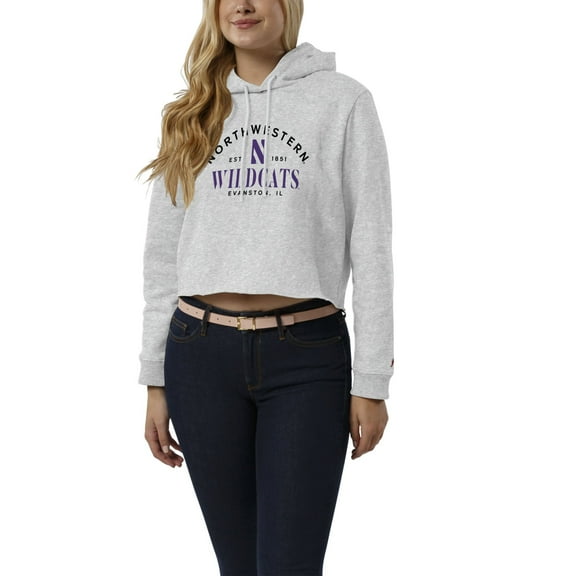 Women's League Collegiate Wear Heather Gray Northwestern Wildcats 1636 Cropped Pullover Hoodie