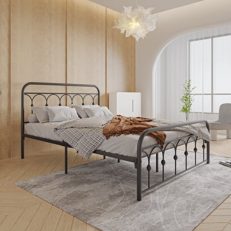 Queen Platform Bed Frame for Adults Teens  SESSLIFE Metal Queen Size Bed Frame No Box Spring Needed  Bed Frame with Headboard and Footboard  Mattress Foundation  Steel Slats Support  Black