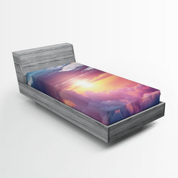 Ambesonne Sun Fitted Sheet, Surreal Sky Fluffy Clouds, Twin XL Size, Pale Pink Pale Blue