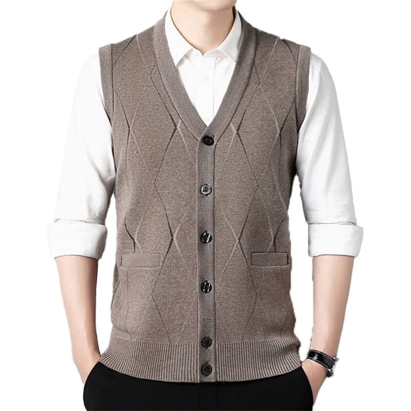 GBSYEWXS Vest Sweater For Men V-Neck Sleeveless Stretch Soft Solid Color Khaki Sweaters