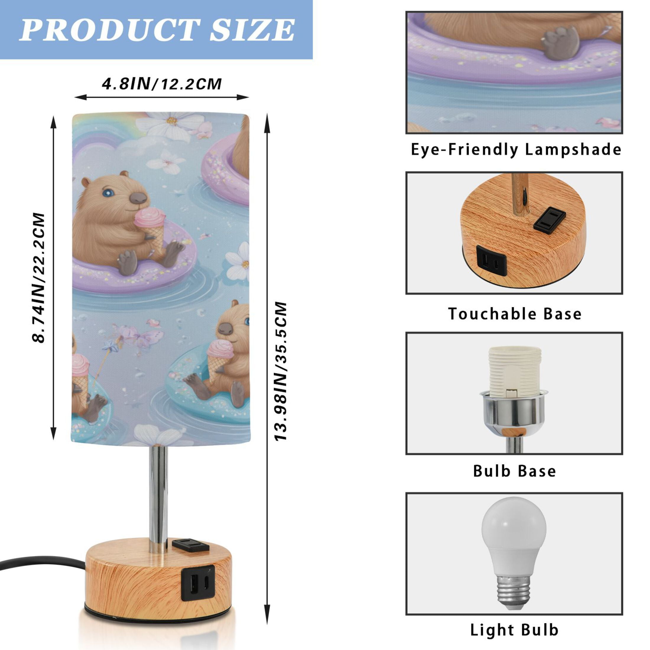 Touch-Control 3-Color Desk Lamp with Plug – Energy-Saving LED + 3 Simultaneous Charging Ports Capybaras Eating Ice Cream