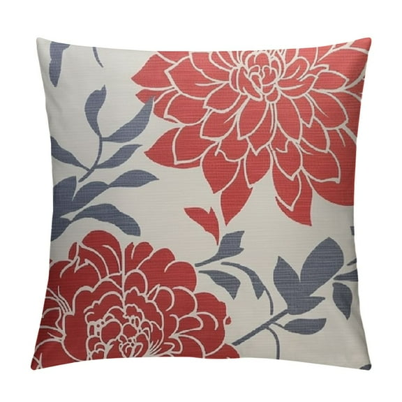 PRATYUS Red and Grey Dahlia Pillow Covers Red and White Flowers Throw Pillowcase Decorative Red and Cream Throw Pillows Cover for Patio Sofa Bedroom Indoor Outdoor Party Spring/Summer 12x12in