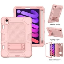 Feishell Case for iPad mini (6th generation) 2021,Built-in with Kickstand,Three Layers Hybrid Heavy Duty Shockproof Rugged Impact Resistant Drop Protection Case Cover,Rosegold