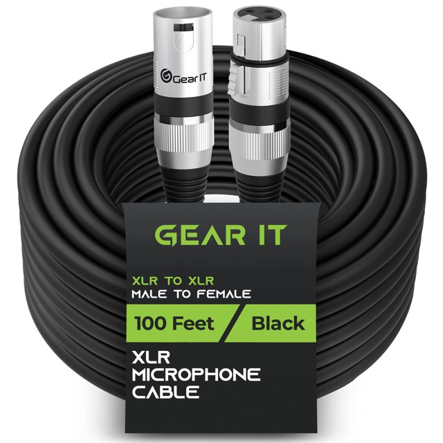 Cable de micrófono GearIt XLR macho a hembra de 30 m, 1 paquete, negro