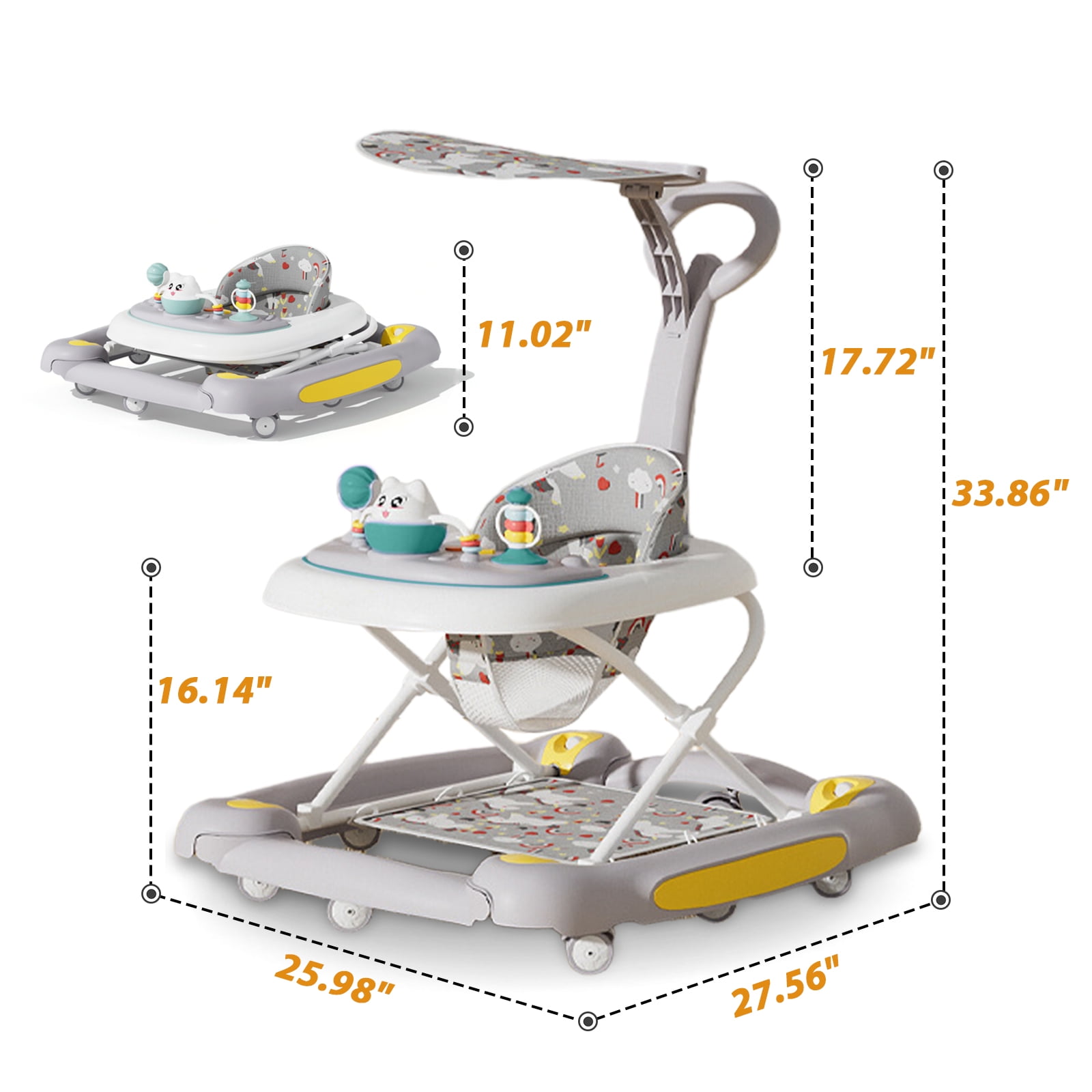 JieC 6-in-1Foldable Push Walker with Musical Activity Station for 6-24 Months for Boys Girls Babies 6-36 Months,Gray