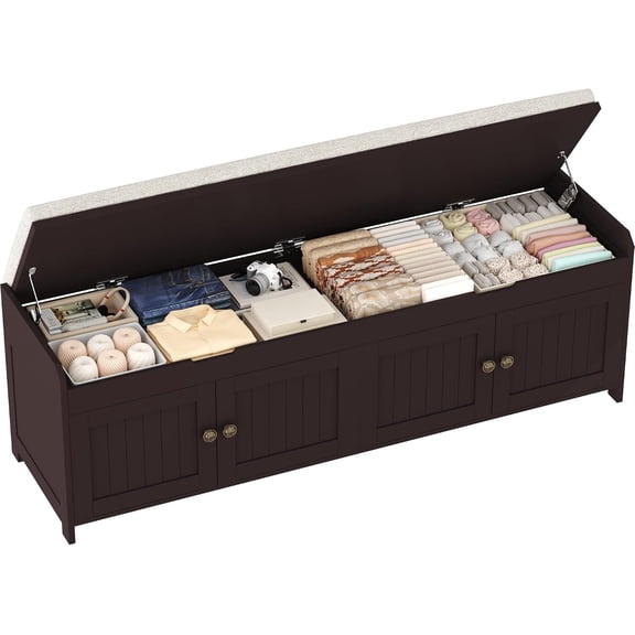 SmartSpace 54.4" Shoe Bench with Lift Top Storage, Entryway Bench with Cushioned Seat, Wooden End of Bed Bench, Shoe Cabinet Bench with Hidden Storage Space, for Bedroom, Hallway,Espresso
