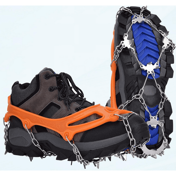 Ice Cleats Snow Traction Crampons for Shoe and Boots, Stainless Steel Studs Non-Slip Overshoe for Walking Hiking on Snow and Ice Rubber Cleats Anti Slip Grips Spikes