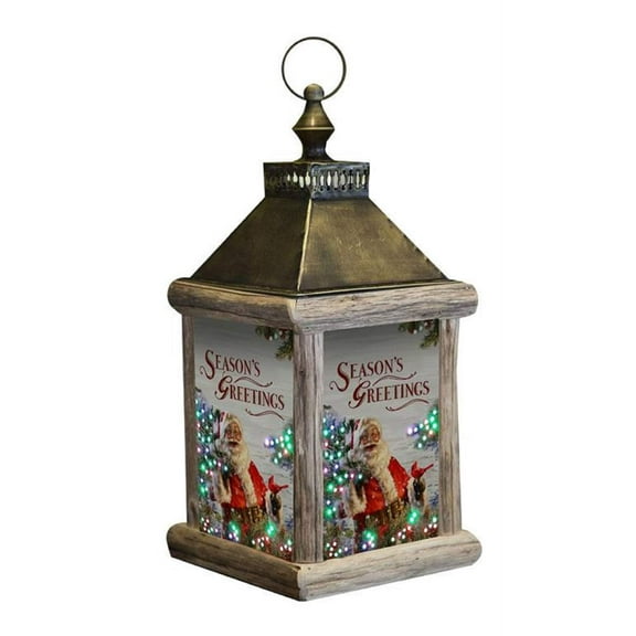 CC Home Furnishings Brown Winter Birch Santa Fiber Optic Large Lantern 7.5" x 7.5" x 15.5"