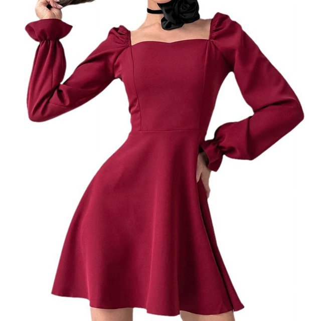 Robe à Encolure Carrée Manches Bouffantes Taille Haute à Pendule Printemps/été 2024