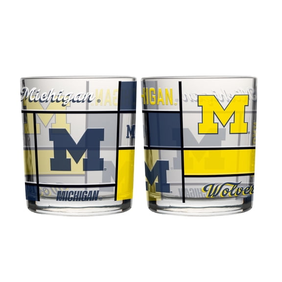 Logo Brands Michigan Wolverines 12oz. Quilted Stained Two-Pack Rocks Glass Set