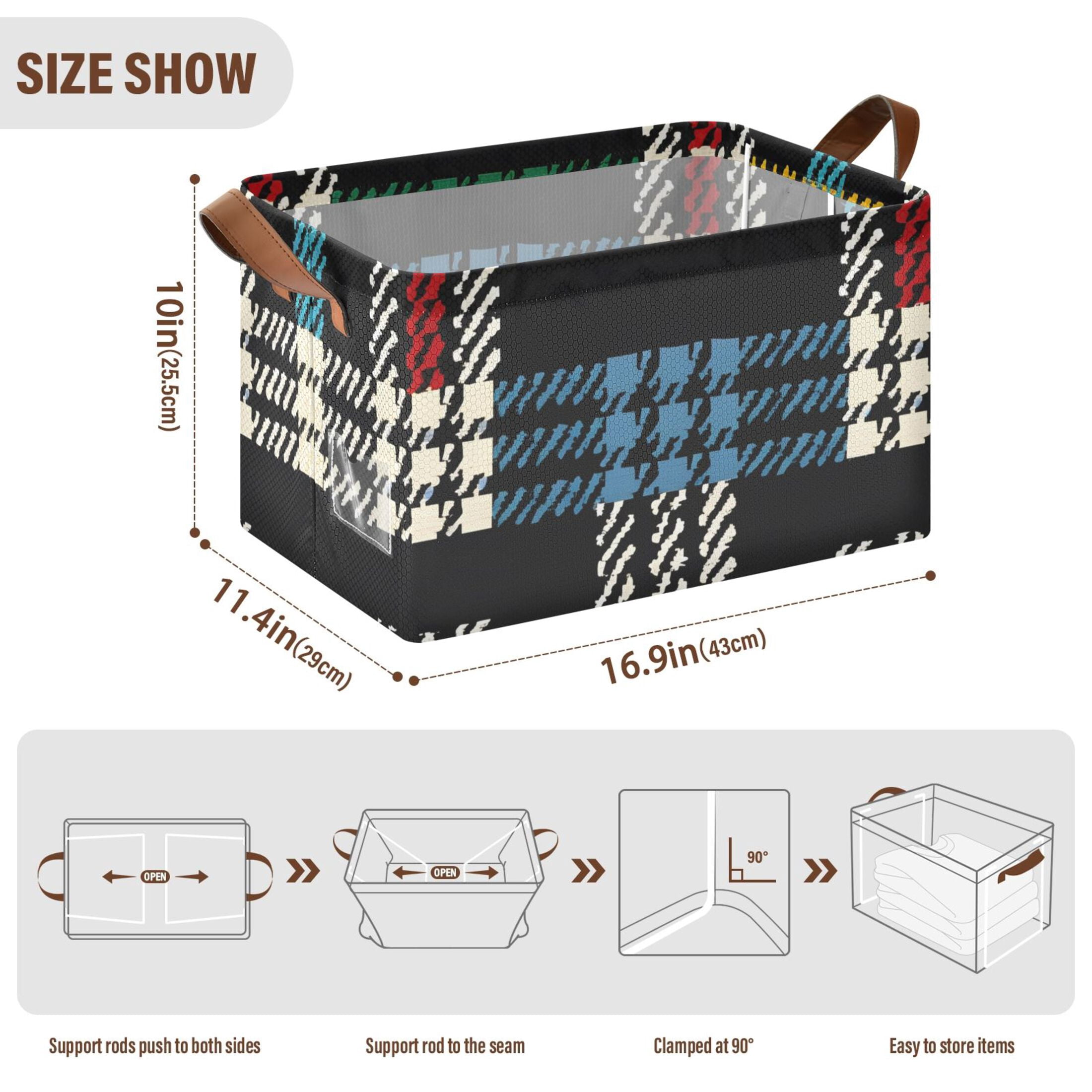 Ryvnso Colorful Black Checkered Pattern Storage Bins Large Basket Foldable Cube Toys Organizer with Handles 2 PCs