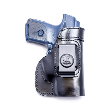 OUTBAGS USA Black Full Grain Leather IWB Conceal Carry Gun Holster for Glock 19 G19, Glock 23 G23. Handcrafted in