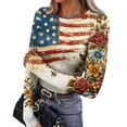 thumbnail image 2 of JoveMarine Women's Fitted Base Layer Long Sleeve T-Shirt Independence Day Printed Round Neck Top Patriotic Casual Blouse for Spring Fall Daily Layering Beige L, 2 of 6