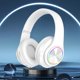 thumbnail image 3 of Auriculares supraaurales plegables con LED blanco con Bluetooth 5.0, subwoofer, micrófono integrado, llamada inalámbrica, cancelación de ruido estéreo, almohadillas suaves para las orejas, 3 of 4
