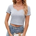 thumbnail image 5 of Biezeib Women Crop Basic T-Shirts Summer Solid Color Short Sleeve Tops Casual Pullovers for Streetwear Aesthetic Grunge Clothes, 5 of 6