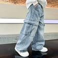 thumbnail image 6 of LIJCC Boys Multi-Pocket Denim Cargo Pants Kids Straight Wide Leg Elastic Waist Stretch Loose Casual Trendy Cargo Jeans, 6 of 7