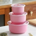 thumbnail image 5 of 3 Pcs Food Storage Containers with Lids,Wheat Straw Dishware Plastic Lunch Container,Microwave Nesting Mixing Bowls Set,Deep Cereal Bowls Lunchbox Office,Pink,10oz,17oz,30oz, 5 of 9