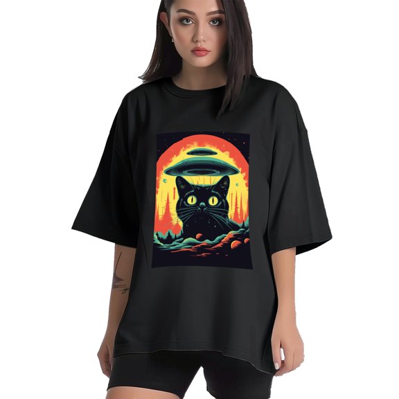 Plus Size Shirt for Women Black Tops for Women Short Sleeves Shirt for Women Retro Black Cat T Shirt Crewneck Shirt for Women XS