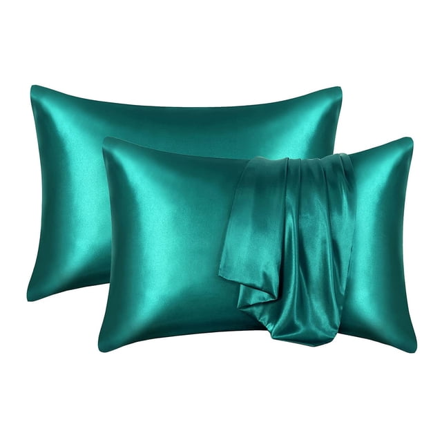 Bdday Housses de Coussin 2 Pcs Imulation Soie Satin Taie d'Oreiller Confortable Taie d'Oreiller pour Lit Jeté Cheveux Beauté Housses de Coussin Extérieur