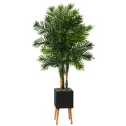 Nearly Natural 70" Areca Palm Artificial Tree in Black Planter with Stand