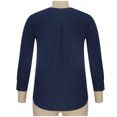 thumbnail image 4 of Women Loose Eye-catching Nature Reverse Solid Color Long Sleeve Cotton linen Blouse(Navy,XXL), 4 of 5